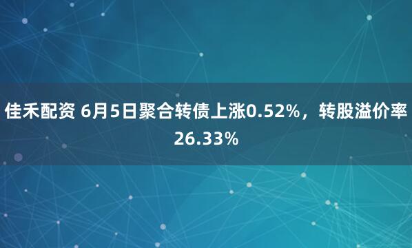 佳禾配资 6月5日聚合转债上涨0.52%，转股溢价率26.33%