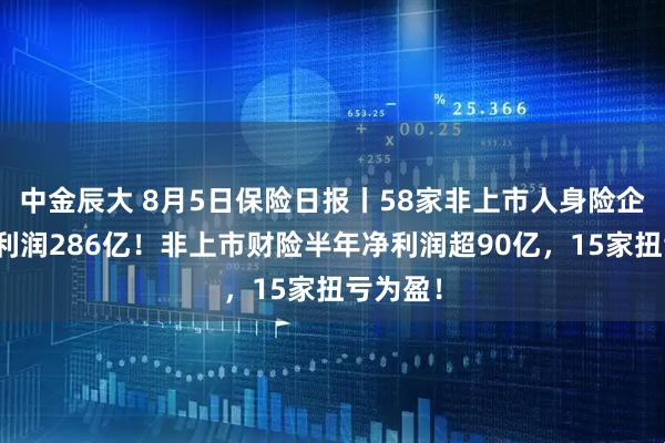 中金辰大 8月5日保险日报丨58家非上市人身险企实现净利润286亿！非上市财险半年净利润超90亿，15家扭亏为盈！